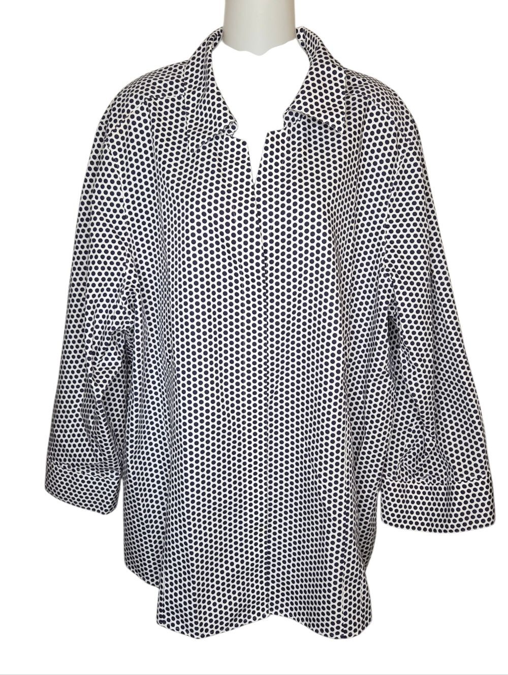 Foxcroft Heritage Nwot Non-Iron Fitted Blouse 24W Navy Dots Wrinkle Free